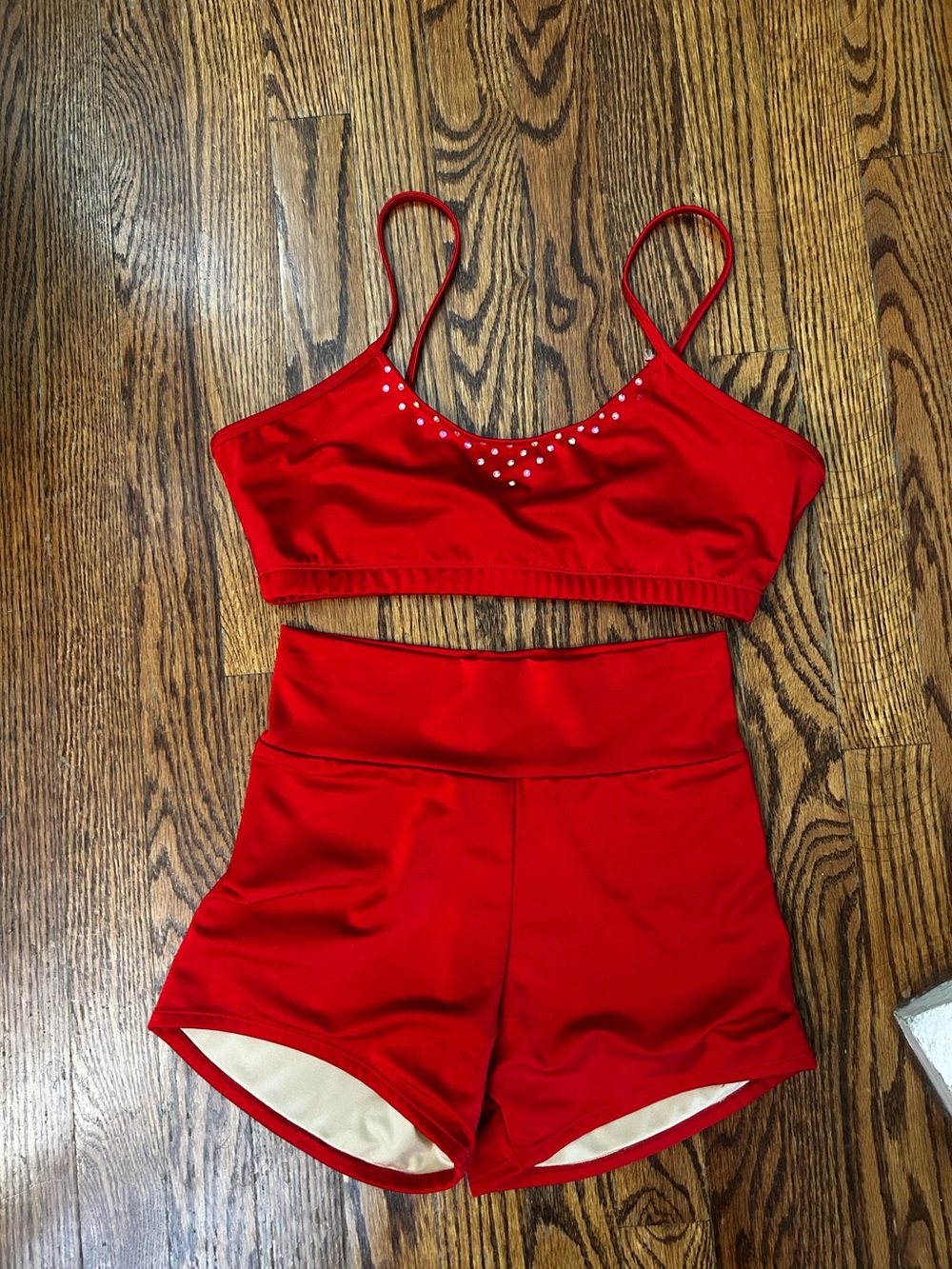 Red dance team top and shorts